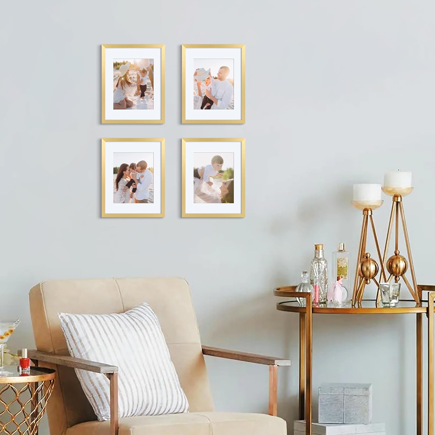 Gold Finish Photo Frames with Mat - Multi-Size
