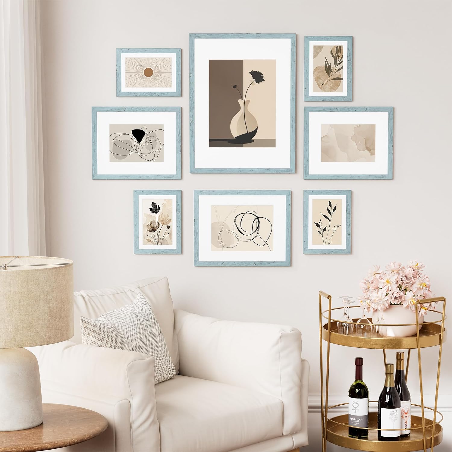 Light Blue Wood Finish Frame Set - Multi-Size