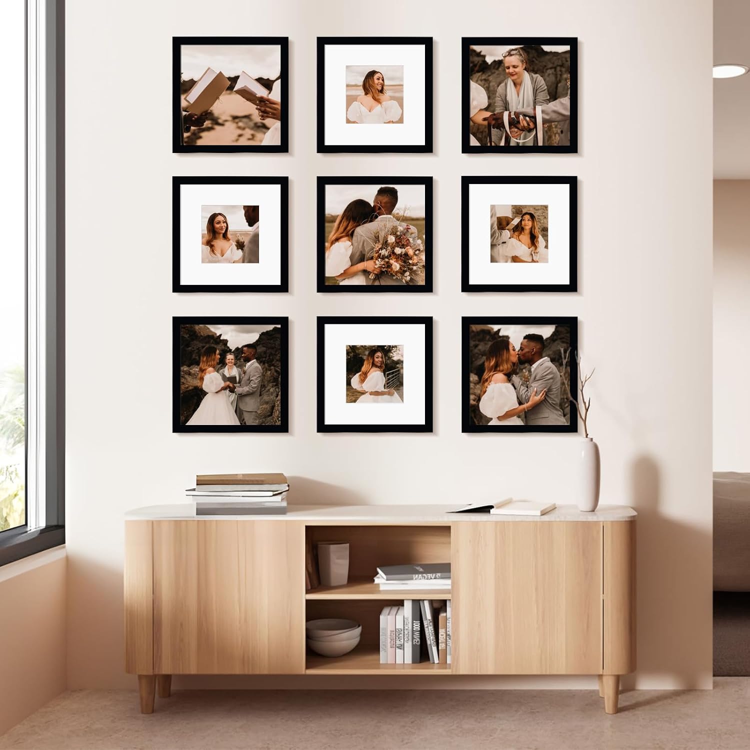 Black Wood Finish Square Photo Frames Set - Multi-Size