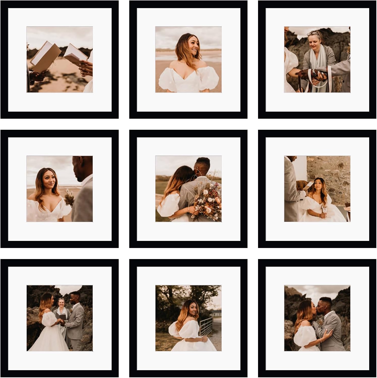 Black Wood Finish Square Photo Frames Set - Multi-Size