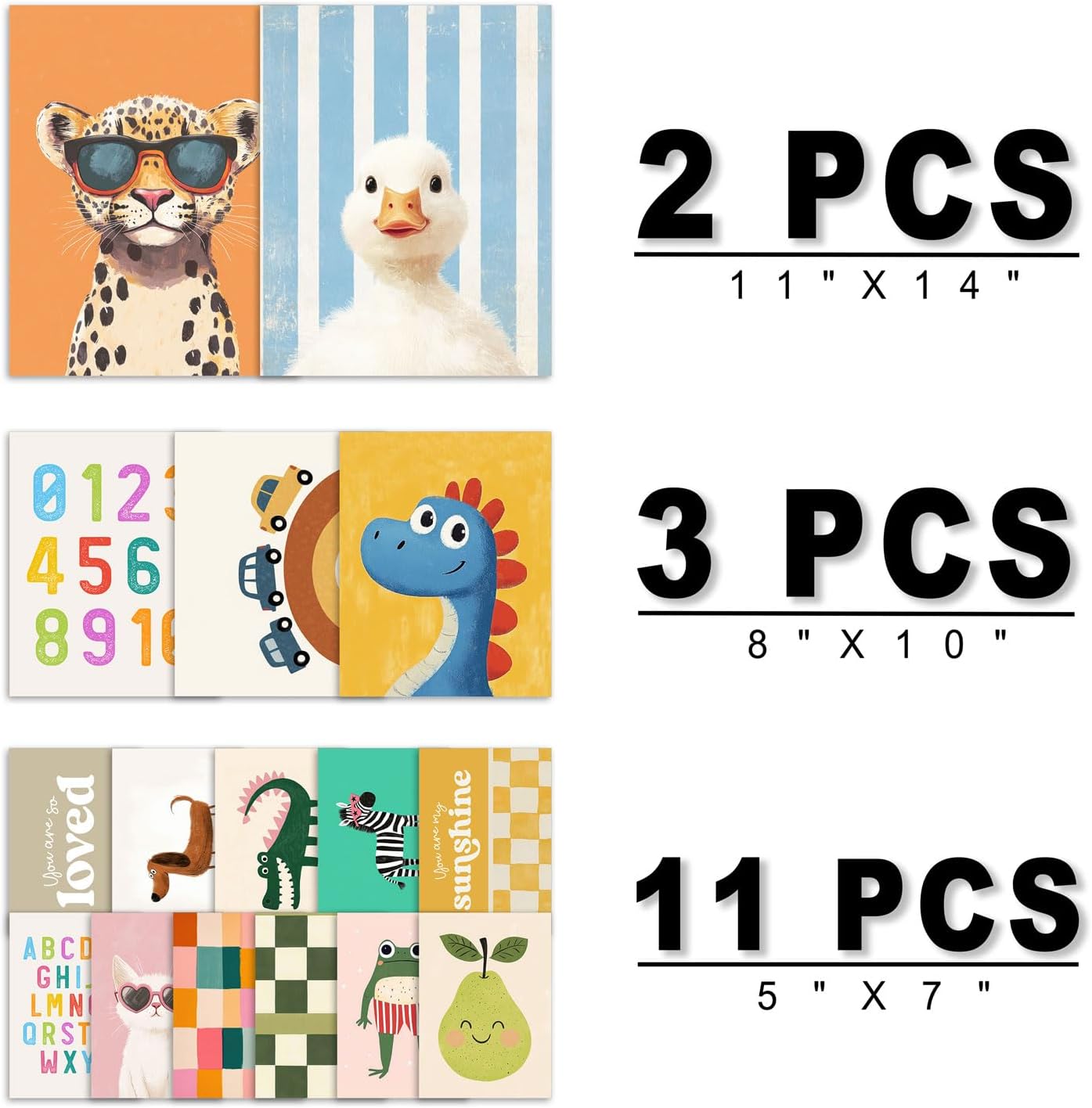 16-Piece Cute Animal Wall Art Set for Nurseries & Playrooms