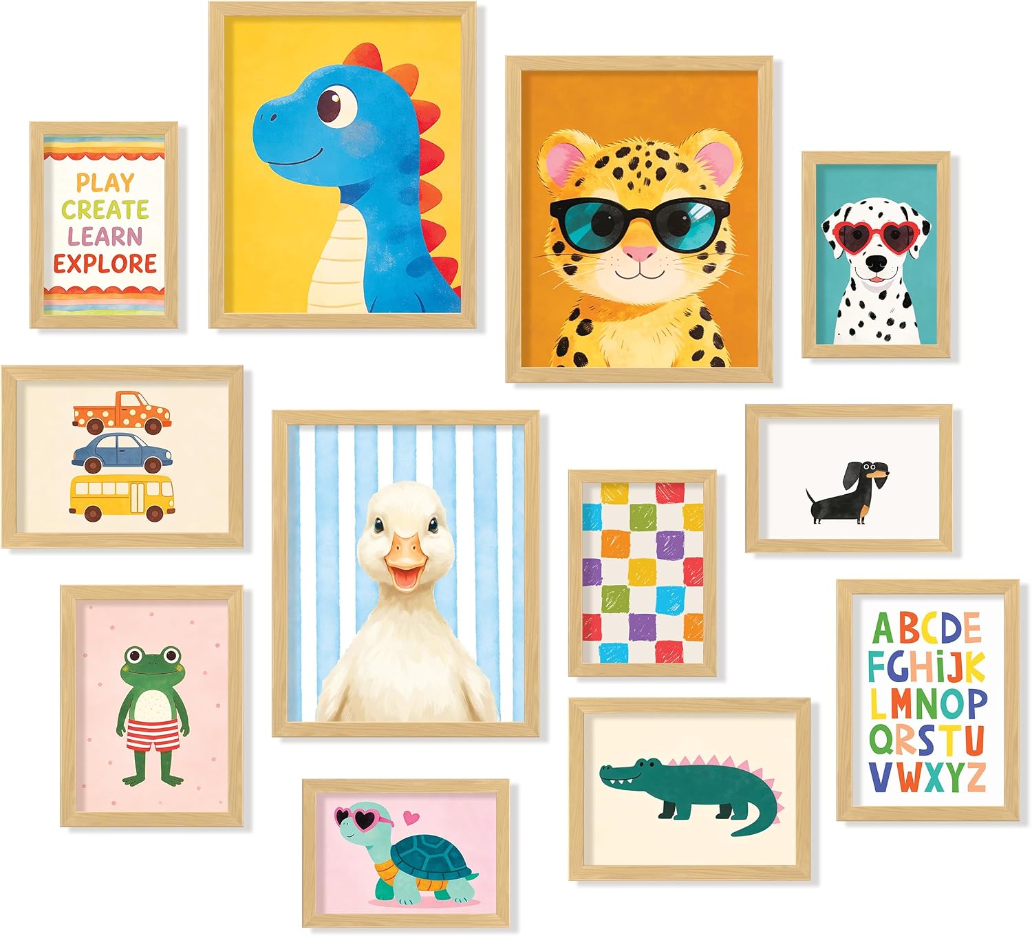 12-Piece Colorful Animal Art Prints (Unframed), 8x10, 5x7, 4x6