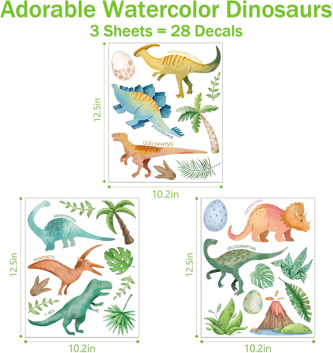 Watercolor Dinosaur Peel and Stick Wall Decals - 28 Pcs