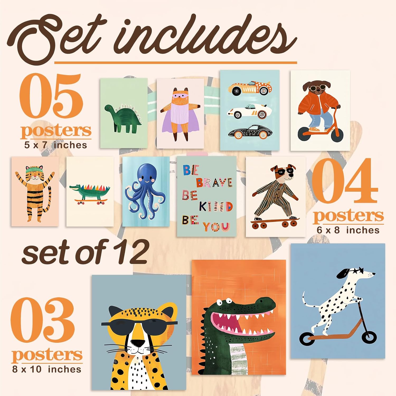 12-Piece Unframed Canvas Wall Art Set for Kids Nursery & Playroom