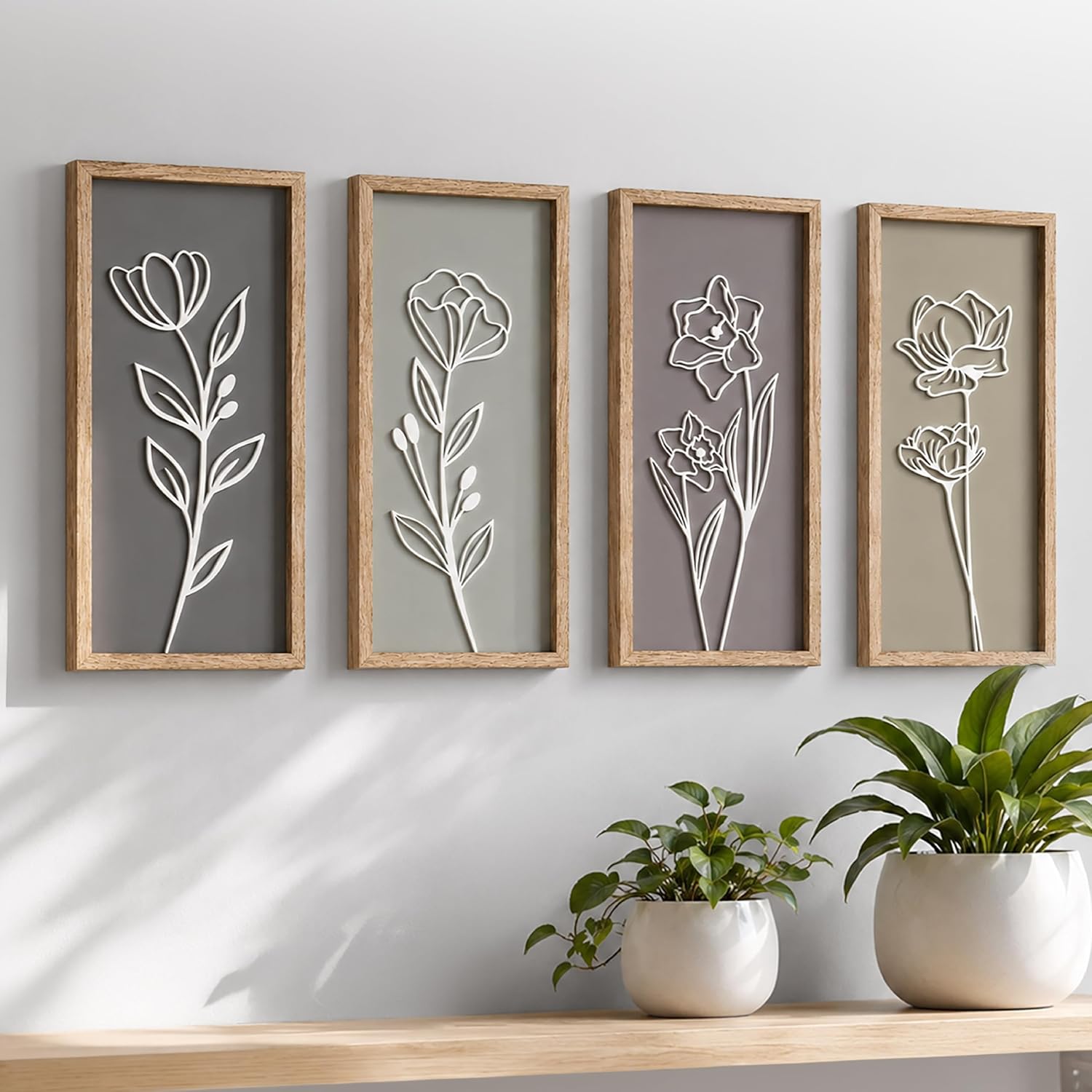 Four-Panel Botanical Wood Set