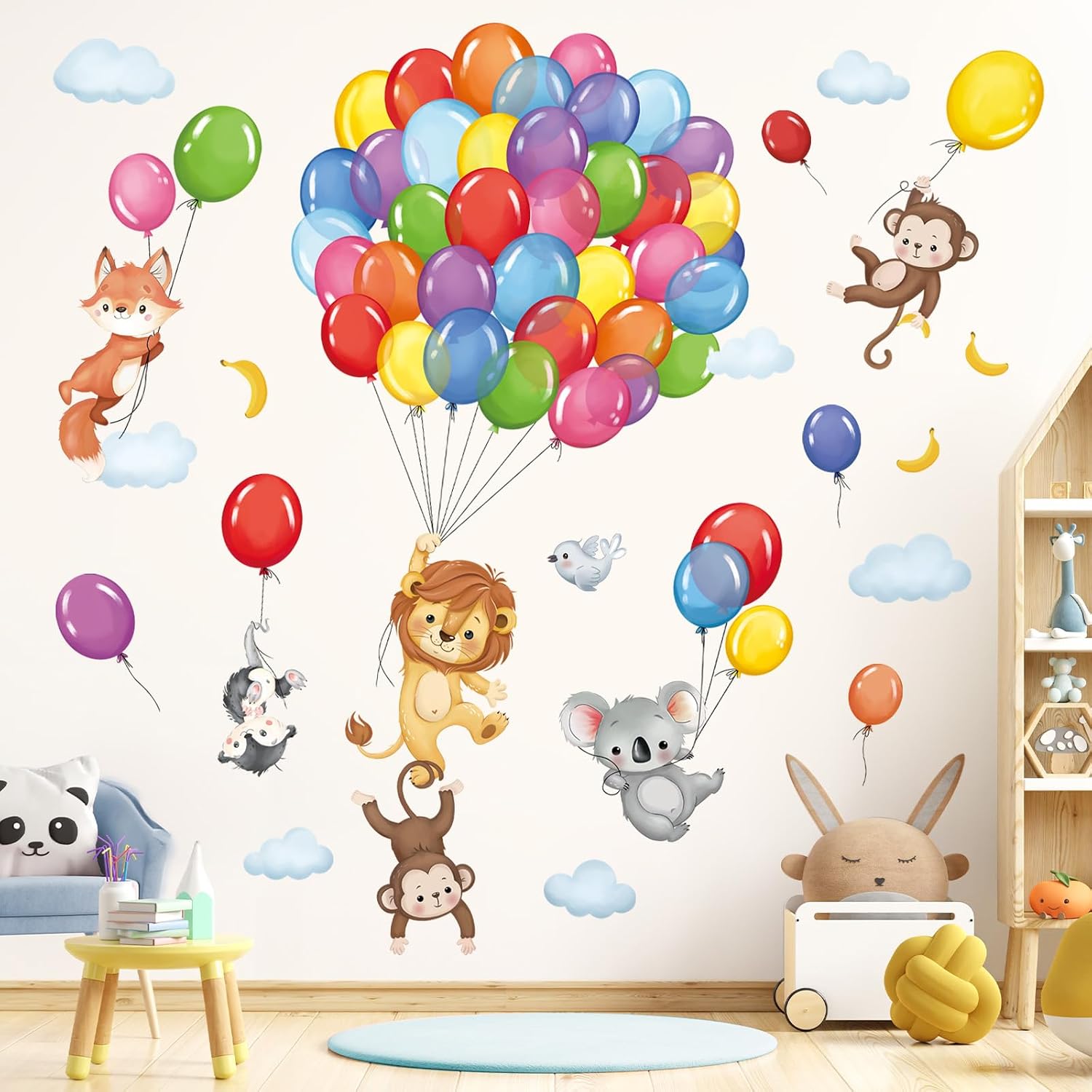 Forest Animal Balloon Wall Decals: Monkey, Lion, Koala
