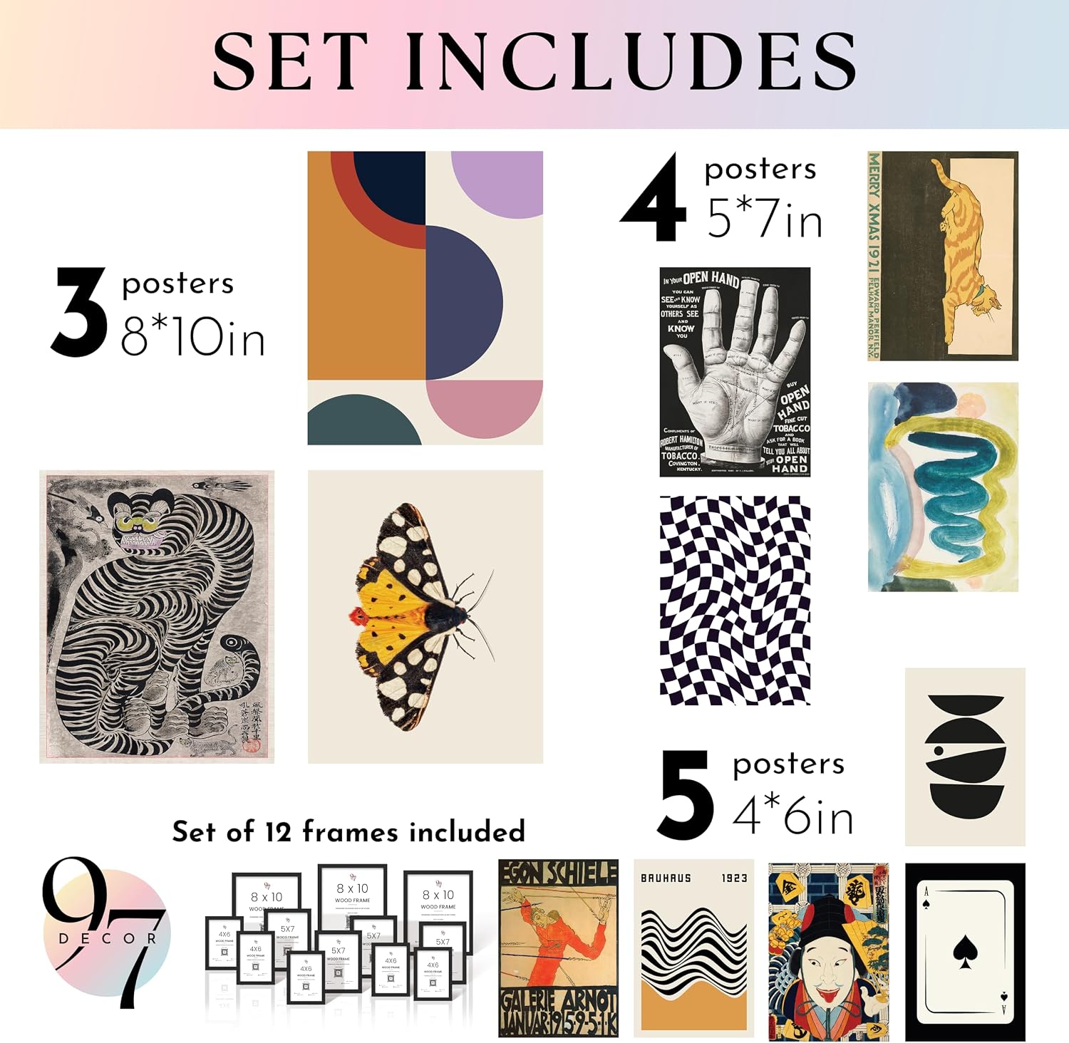 Funky Abstract Print Set — 12 Unframed Prints, Mixed Sizes