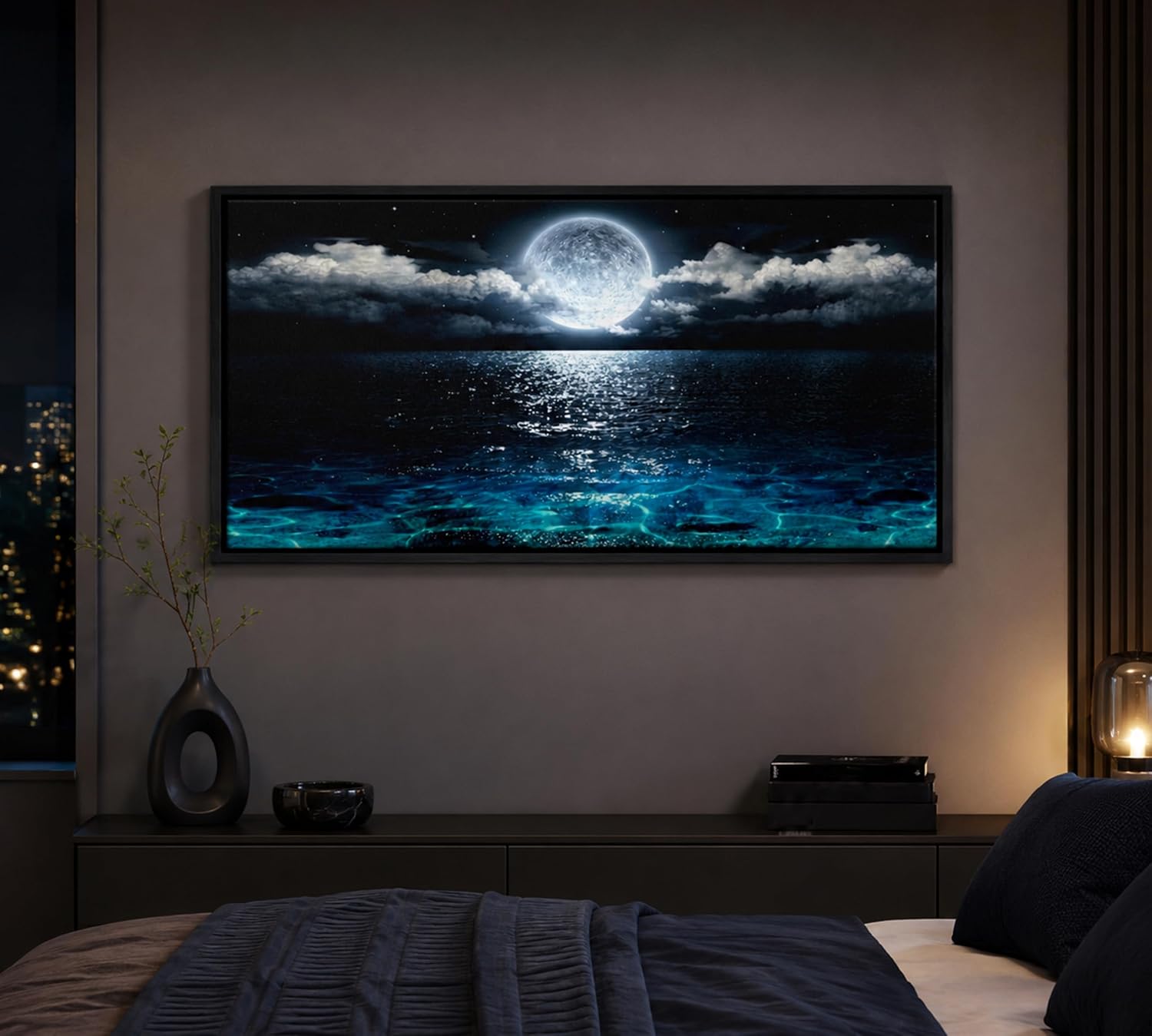 Moonlit Ocean Framed Canvas
