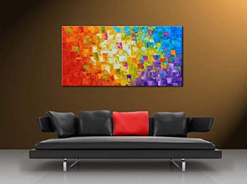 Palette-Knife Rainbow Canvas — Hand-Painted, 40 × 20 in Framed