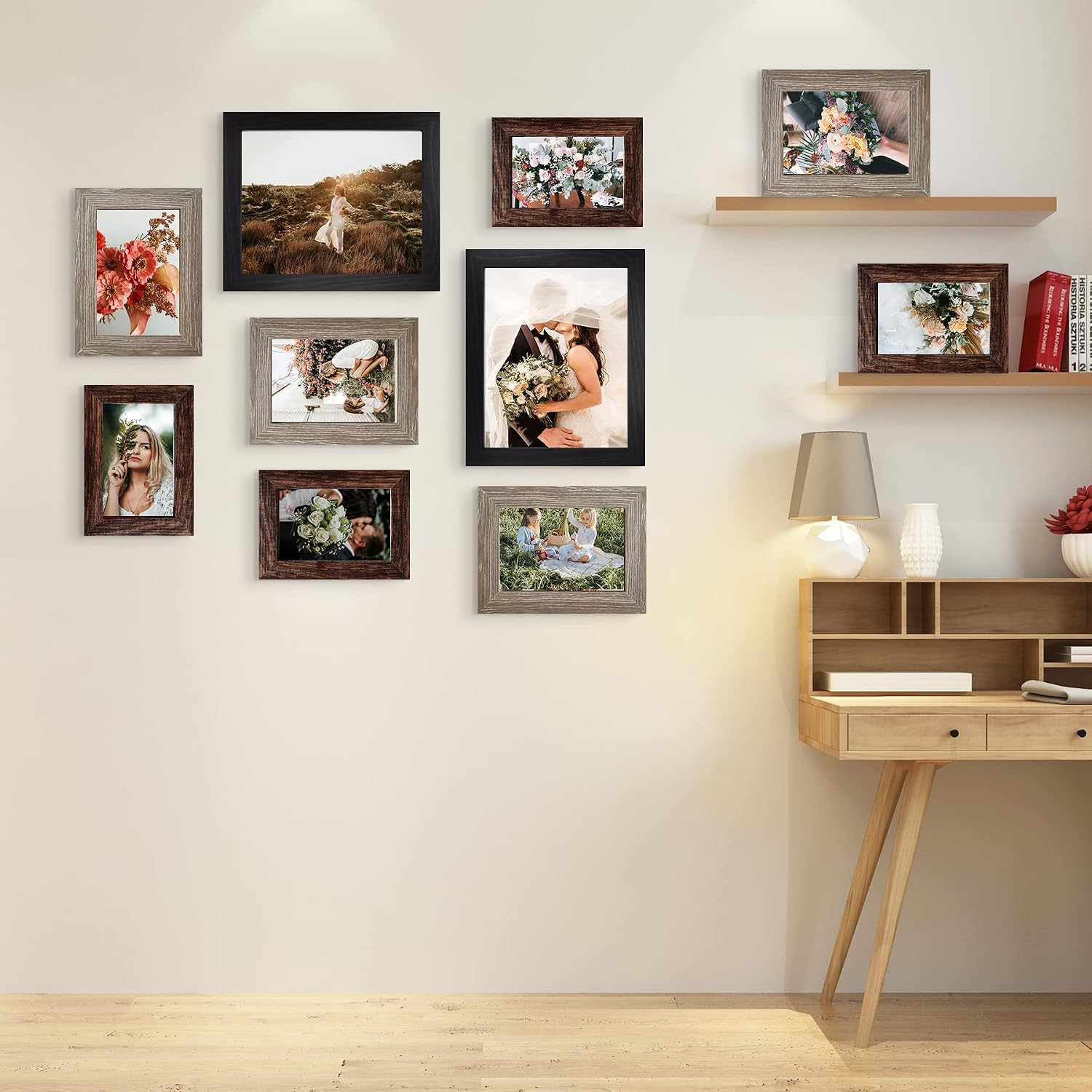 Multi-Size Wood Finish Gallery Frames - Set of 10