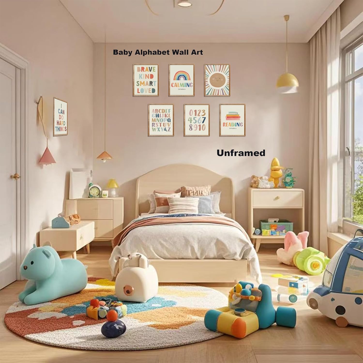Alphabet & Numbers Wall Art Set, 9 Canvas Prints, 8x10In Unframed