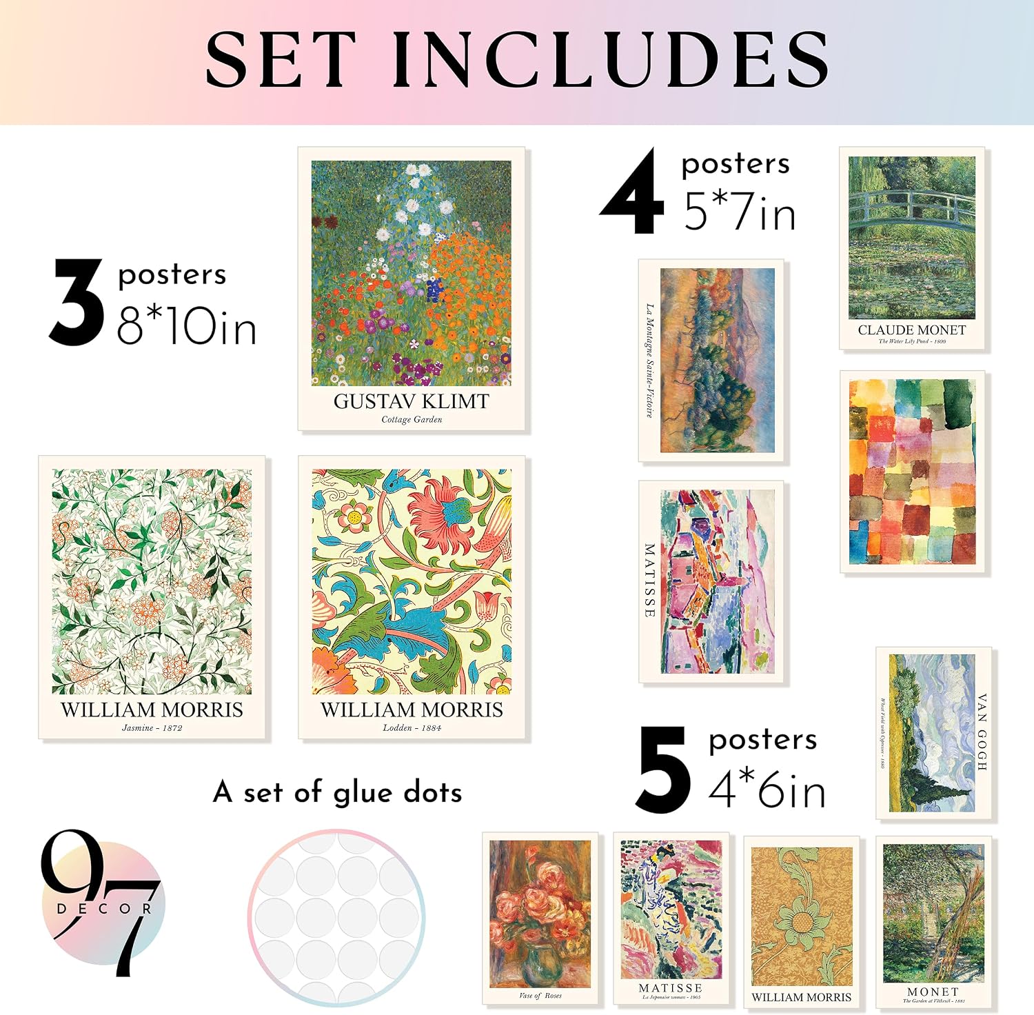 Vintage Gallery Reproduction Print Set — 12 Unframed Prints, Mixed Sizes
